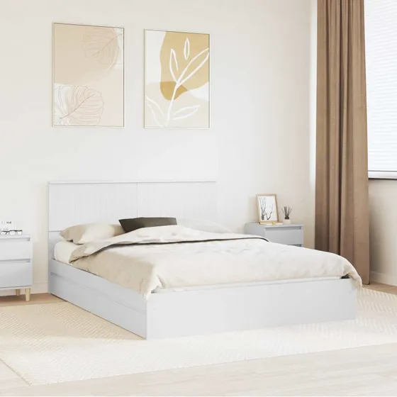 Opbevaringsseng med skuffe 150x200 cm – Hvid, konstrueret træ