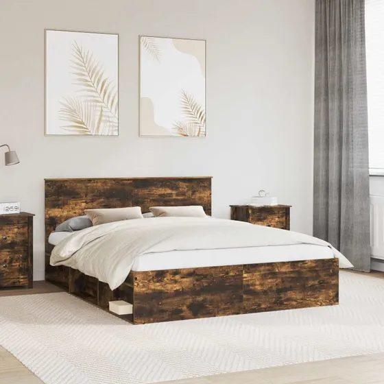 Sengestel Røget Eg 160x200 cm - Massiv fyrretræ