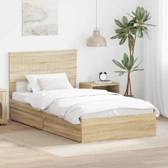 Opbevaringsseng 100x200 cm Sonoma eg – konstrueret træ