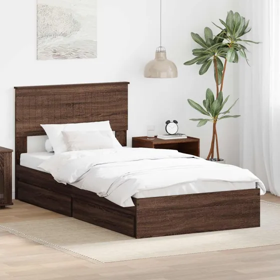 Opbevaringsseng med skuffe 100 x 200 cm – brun eg