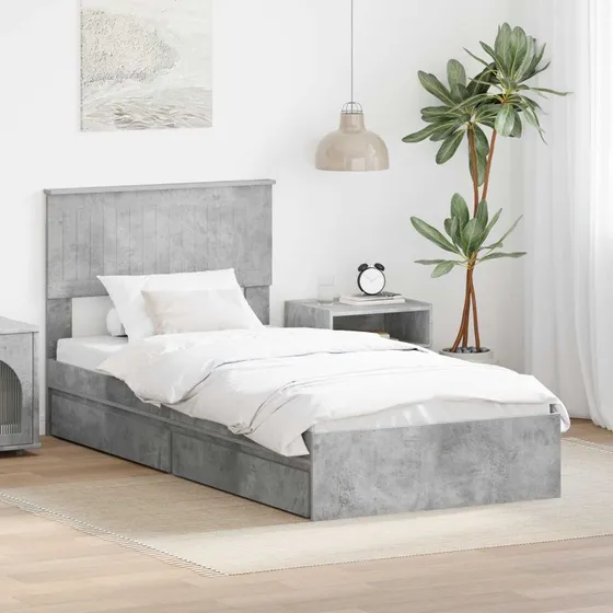 Opbevaringsseng 90x200 cm i konstrueret træ – Beton grå