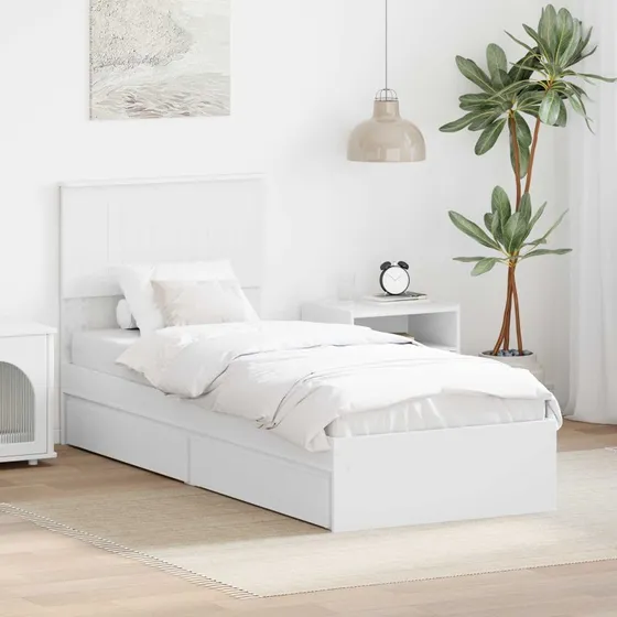 Opbevaringsseng med skuffe 75x190 cm - Hvid, konstrueret træ