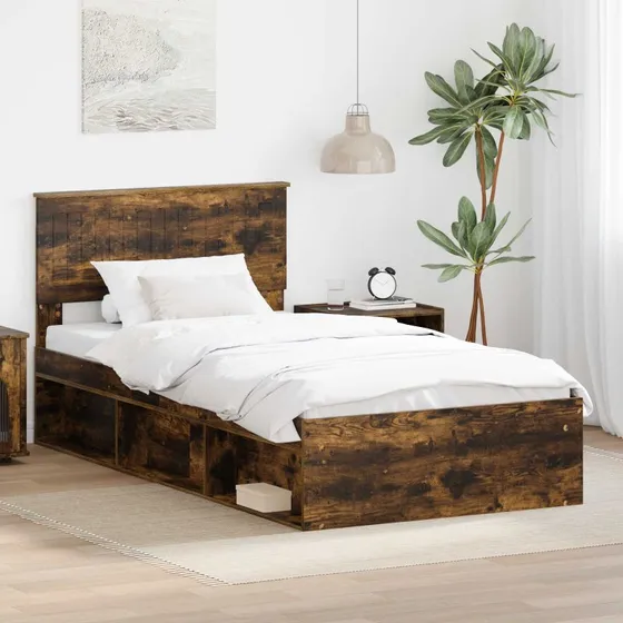Sengestel med hovedgærde Røget eg 100x200 cm
