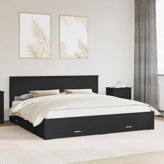 Sengestel med skuffe 200x200 cm - Sort/Sølv