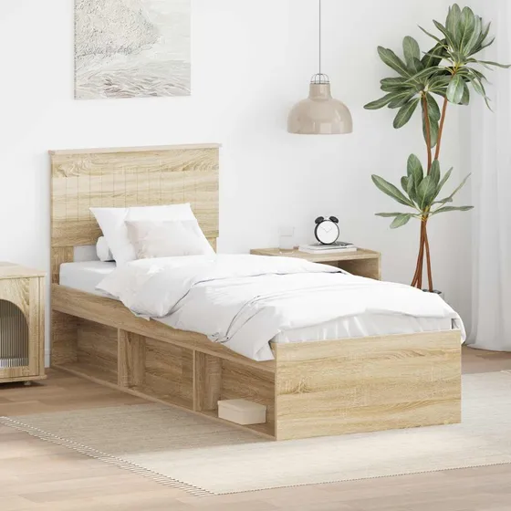 Sengestel 75x190 cm i massiv fyrretræ - Sonoma eg