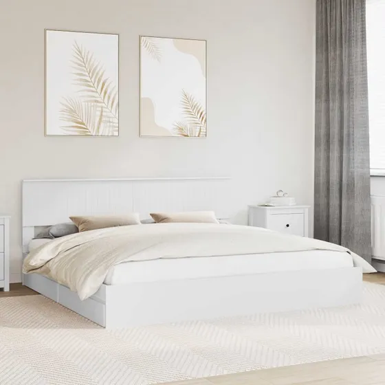 Opbevaringsseng med skuffe Hvid 200x200 cm (konstrueret træ)