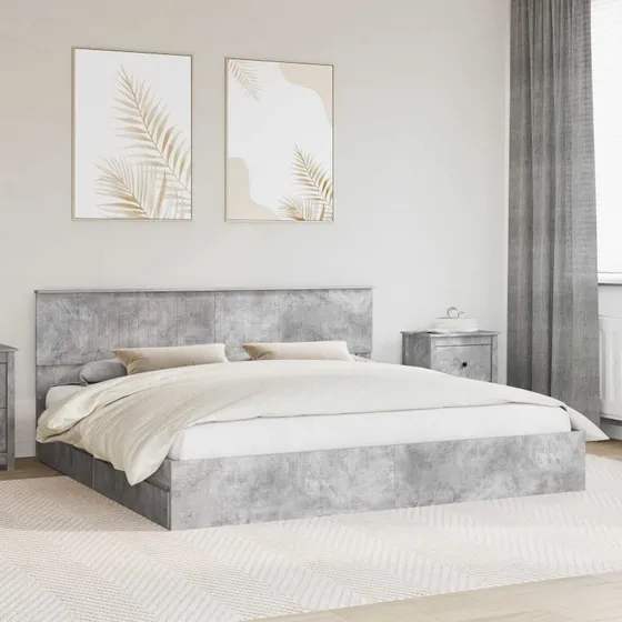 Opbevaringsseng 200x200 cm Betongrå i konstrueret træ