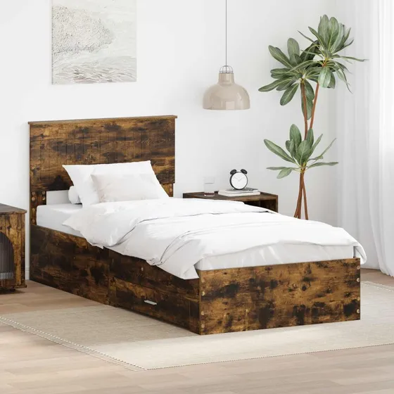 Sengestel med hovedgærde Røget eg 90x190 cm