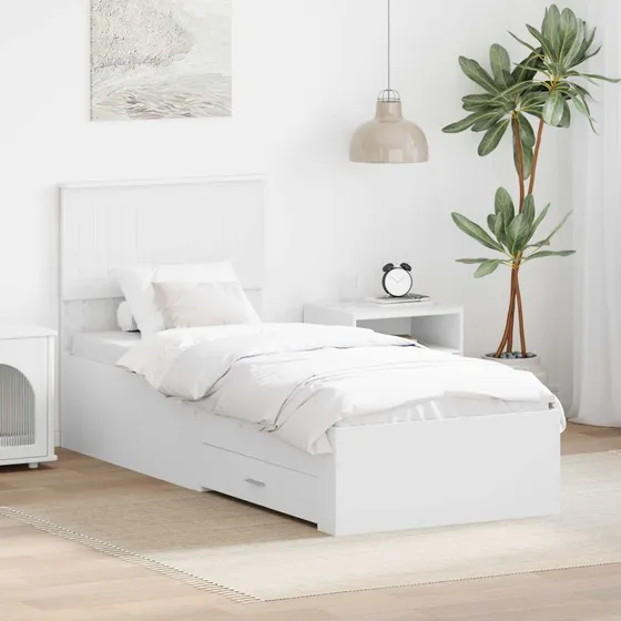 Sengestel med opbevaring 75x190 cm - Hvid/Sølv