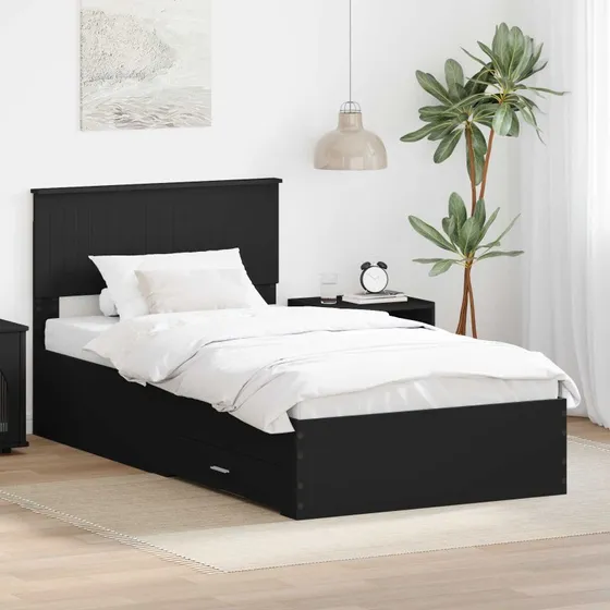 Sengestel med skuffe 100x200 cm – Sort/Sølv, konstrueret træ