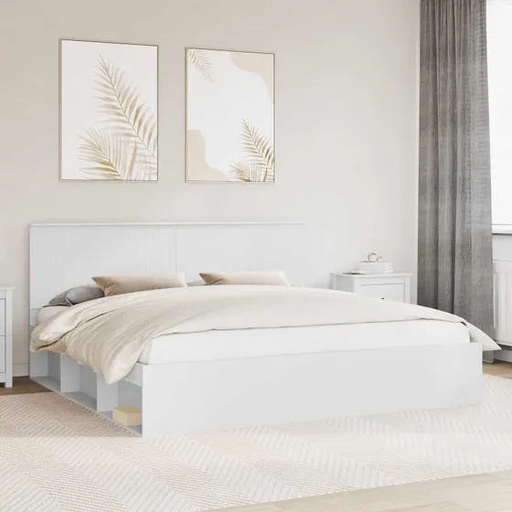 Sengestel 200x200 cm Hvid i massivt fyrretræ