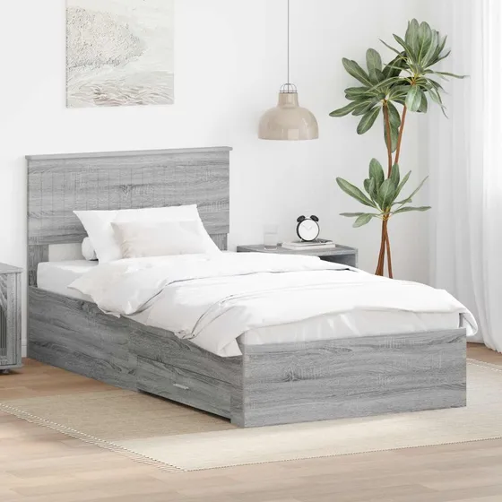 Sengestel med skuffe Sonoma grå 100x200 cm – konstrueret træ