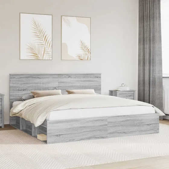 Sengestel Sonoma Grå 200x200 cm i Massiv Fyrretræ