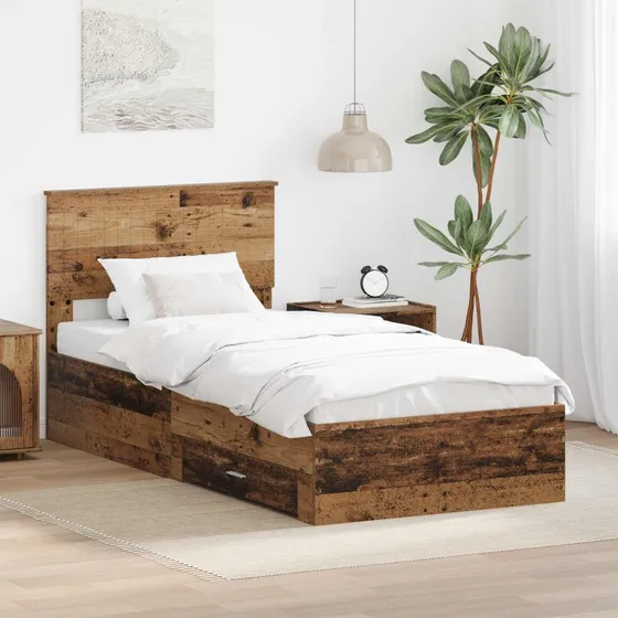 Sengestel med skuffe 90x200 cm – Gammelt konstrueret træ
