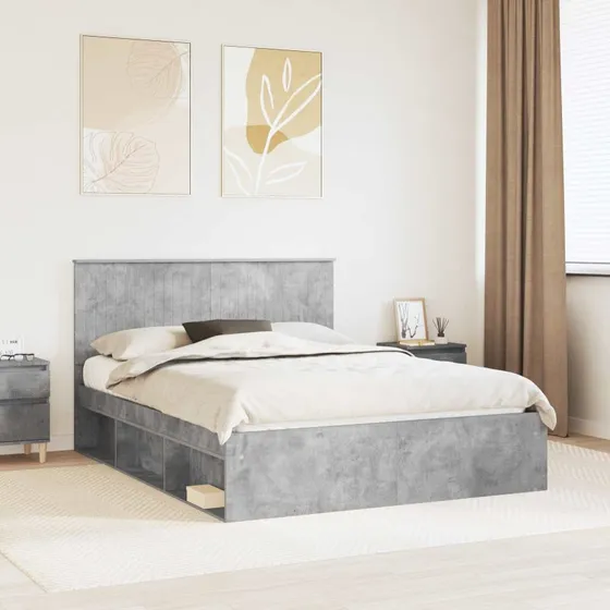Sengestel 150x200 i massivt fyrretræ, betongrå