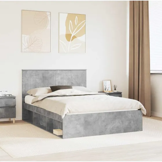 Sengestel Beton med hovedgærde 140x200 cm – Massiv fyrretræ