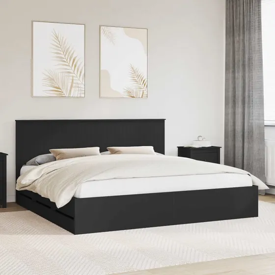 Sengestel med skuffe 200x200 cm, sort - konstrueret træ