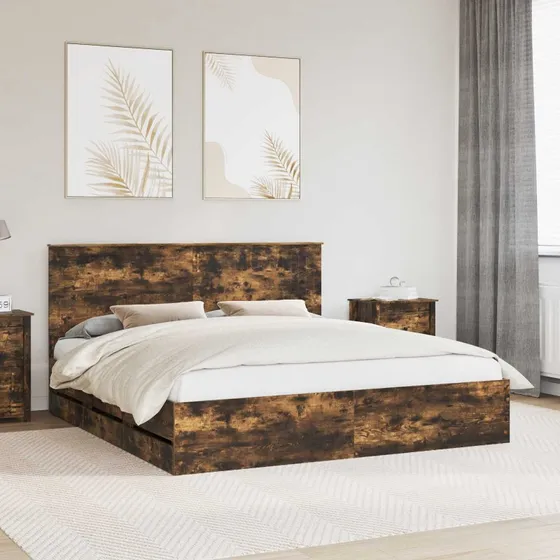 Sengestel med skuffe Røget eg 180x200 - Ingeniørtræ