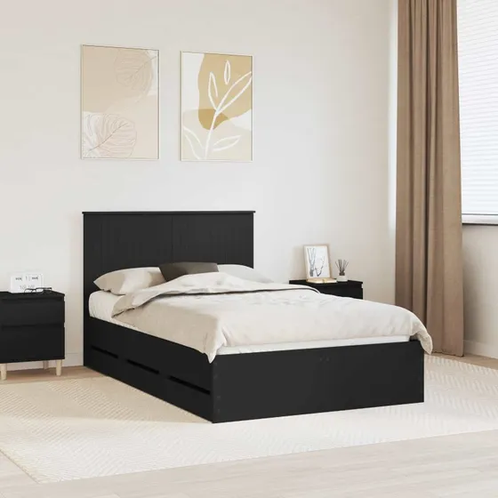 Sengestel med skuffe sort 120x190 cm - Ingeniørtræ