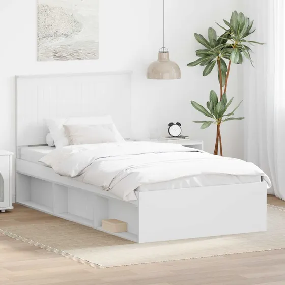 Sengestel med hovedgærde 100x200 cm - Hvid massiv fyrretræ