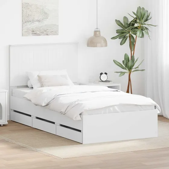 Sengestel med skuffe 100x200 cm - Hvid, konstrueret træ