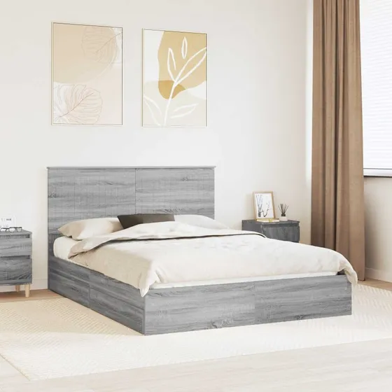 Opbevaringsseng 150x200 cm – Grå Sonoma, konstrueret træ