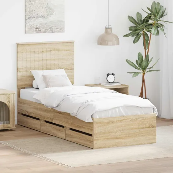 Sengestel med skuffe Sonoma eg 75x190 cm – ingeniørtræ