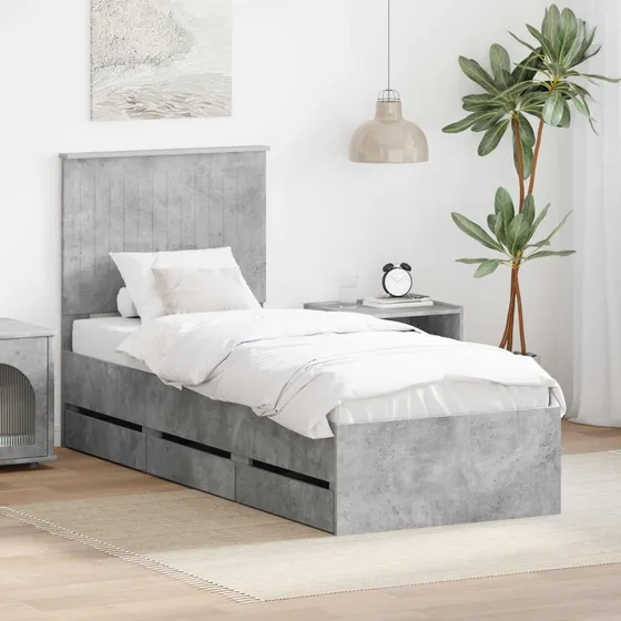 Sengestel med skuffe Betongrå 75x190 cm - Ingeniørtræ