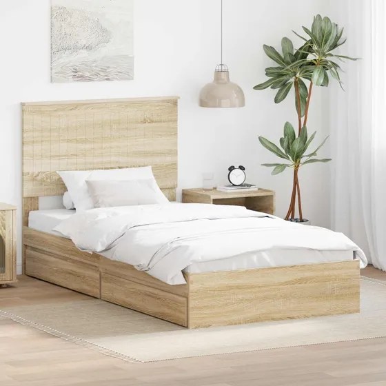 Opbevaringsseng Sonoma eg 100x200 cm – Konstrueret træ