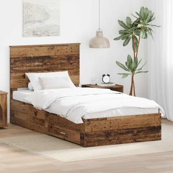 Sengestel med skuffe 100 x 200 cm – Gammelt træ