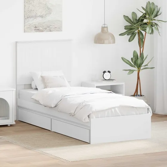 Opbevaringsseng med hovedgærde, hvid 75x190 cm