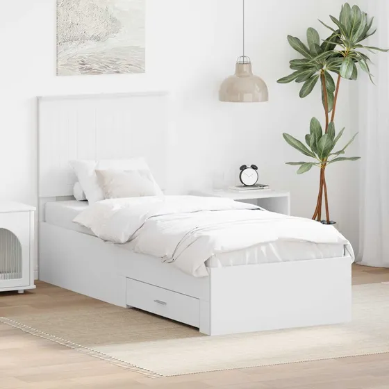 Sengestel med skuffe Hvid/Sølv - 70/75x190 cm
