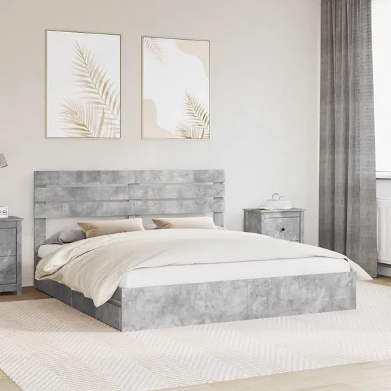 Opbevaringsseng 200x200 cm Betongrå - Konstrueret træ