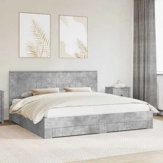 Sengestel med opbevaring 200x200 cm – Betongrå