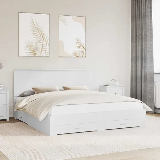 Hvid sengestel med hovedgærde 180x200 cm - opbevaring