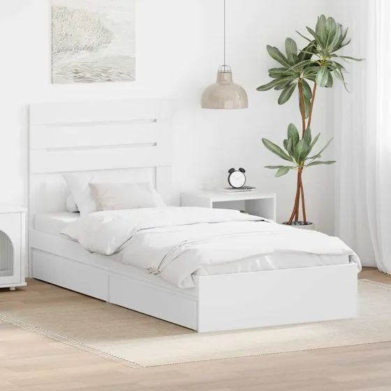 Opbevaringsseng med hovedgærde 90x200 cm - Hvid
