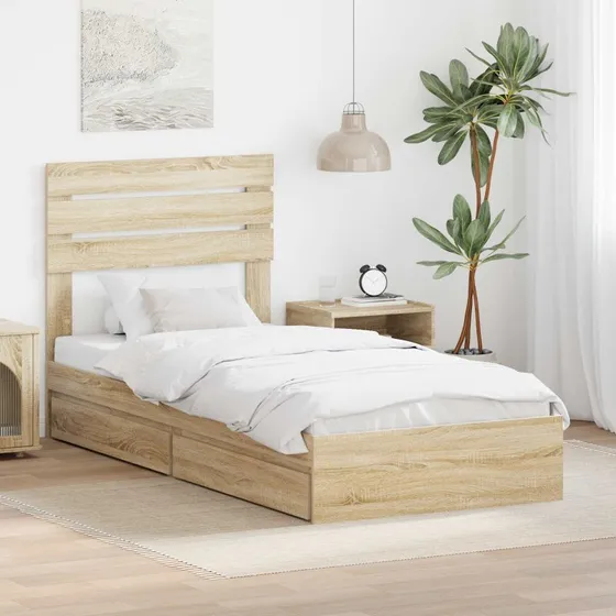 Opbevaringsseng 90x200 Sonoma eg – konstrueret træ