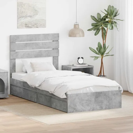 Opbevaringsseng 90x200 cm – Betongrå, konstrueret træ