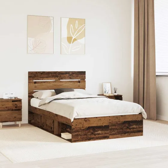 Sengestel i massiv fyrretræ 135x190 cm – gammelt træ look