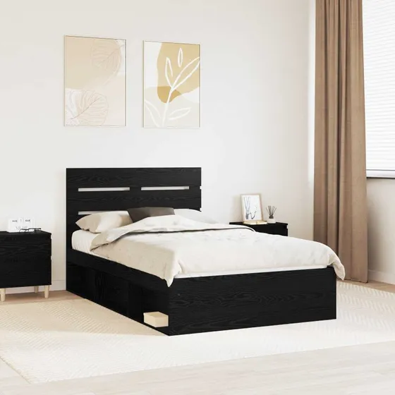 Sengestel med hovedgærde Sort 135x190 cm – Massiv fyr