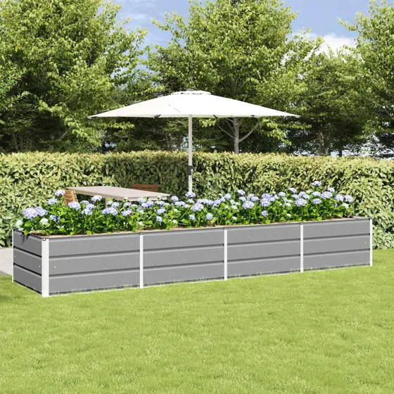 Plantekasse i stål lysegrå 320×80×45 cm