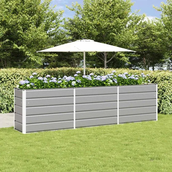 Plantekasse i galvaniseret stål 480×50×45 cm – Lysegrå