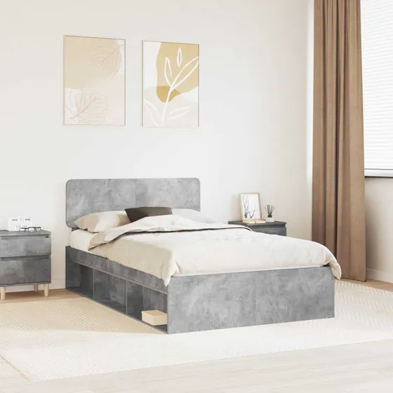 Sengestel med hovedgærde Betongrå 135x190 cm i massivt fyrretræ