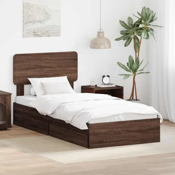Opbevaringsseng med skuffe, brun eg 90x190 cm