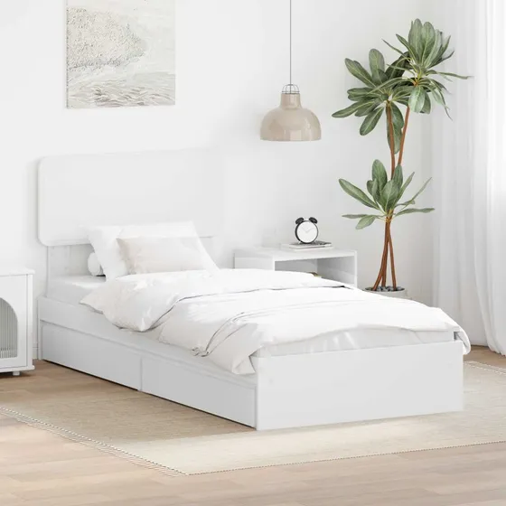 Opbevaringsseng med hovedgærde, hvid 75 x 190 cm – konstrueret træ