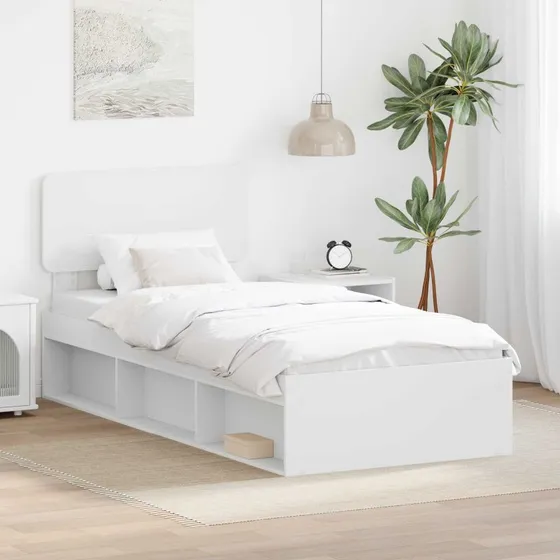 Sengestel med hovedgærde 100x200 cm – Hvid massiv fyrretræ