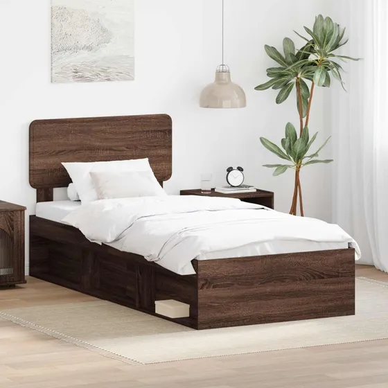 Sengestel 100x200 cm i massivt fyrretræ – brun eg-look