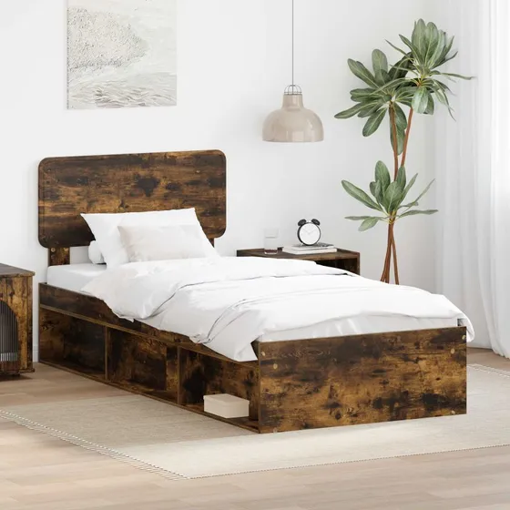 Sengestel 75x190 cm med hovedgærde – røget eg