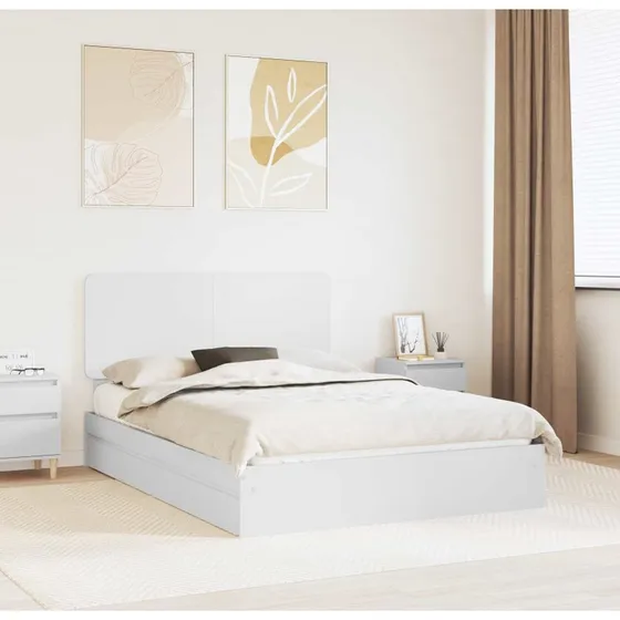 Hvid opbevaringsseng 150x200 cm i konstrueret træ