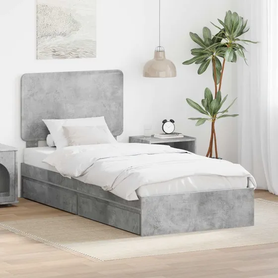Opbevaringsseng 100x200 cm - Betongrå, konstrueret træ